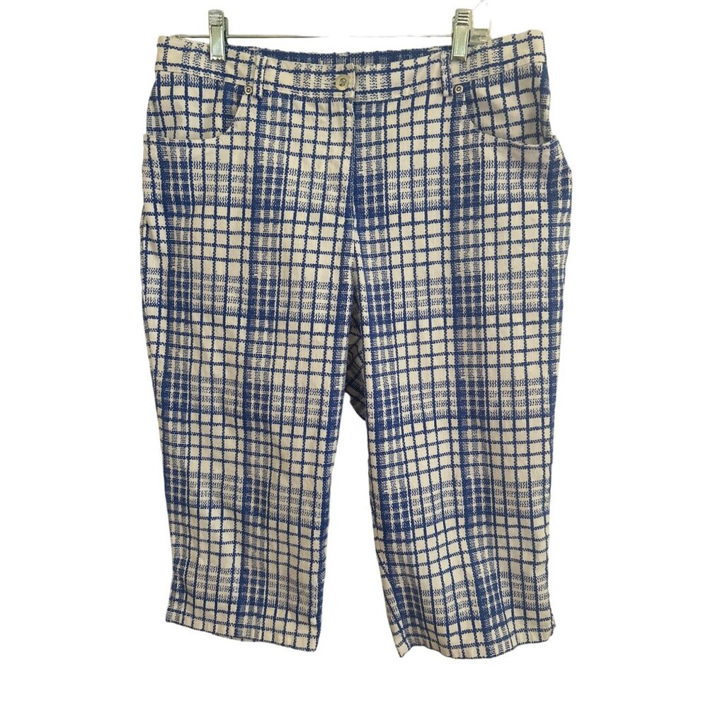 Hearts of Palm Womens Blue White Plaid Capri Pants, Size 12
